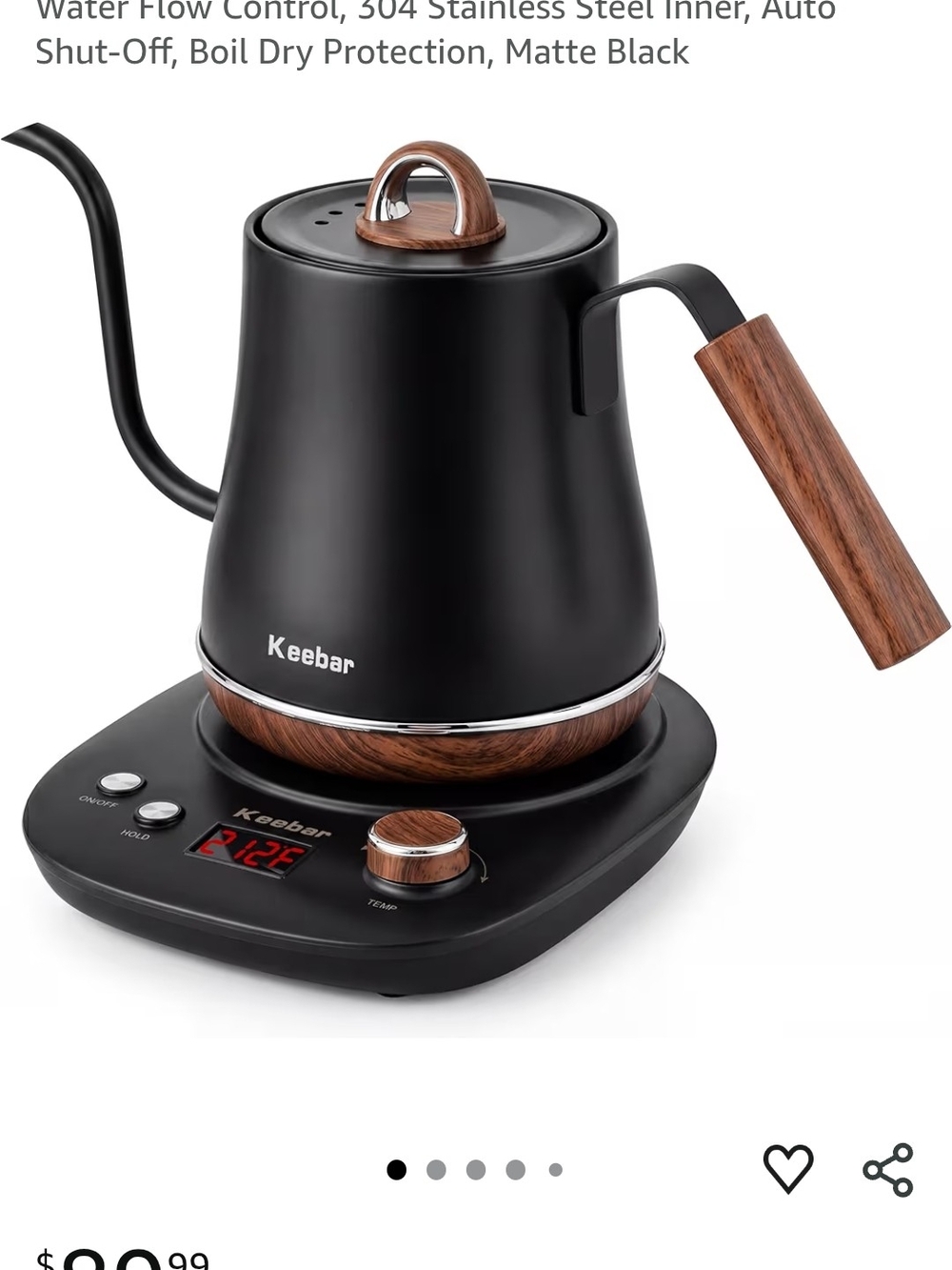 Matte Black Electric Gooseneck Kettle with Wood Accents